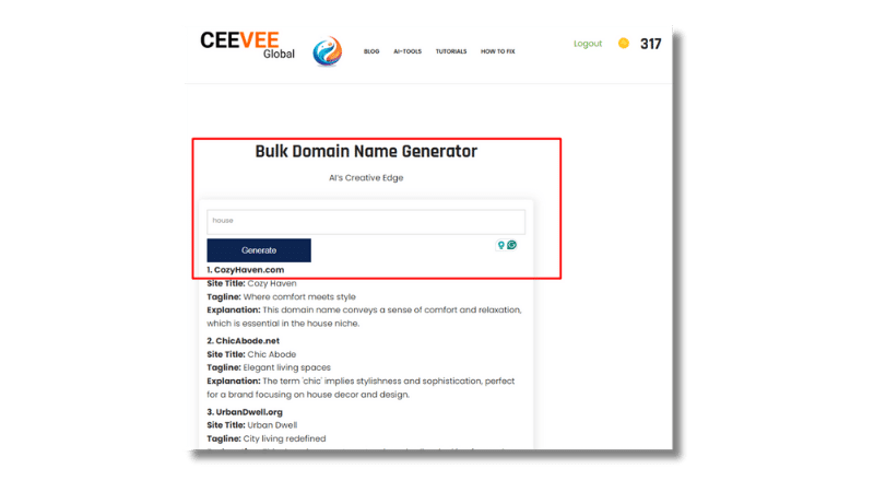 Bulk domain name genarator